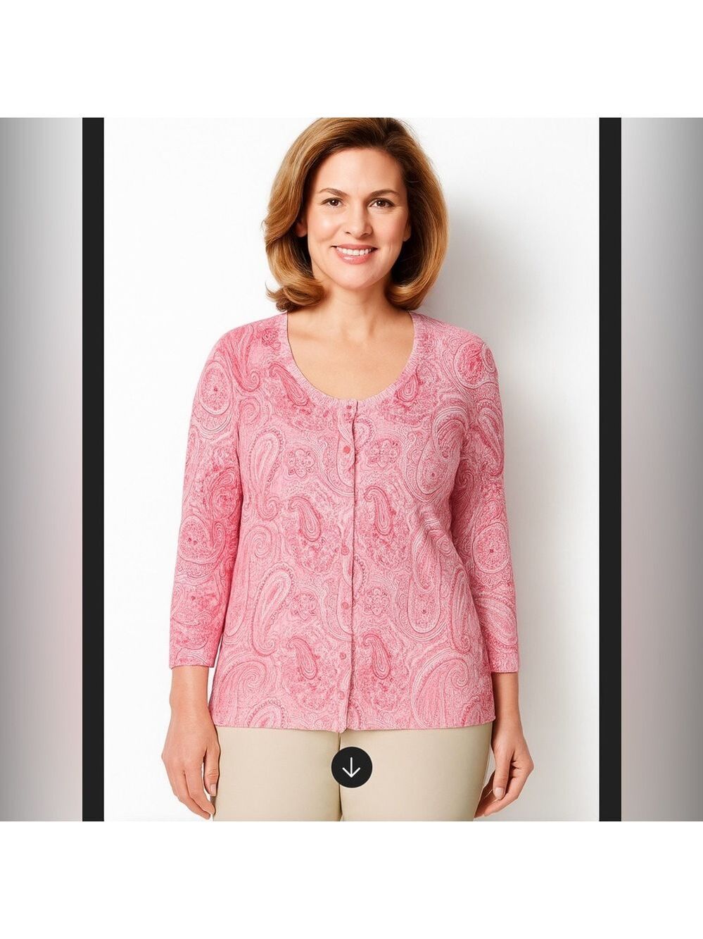 Talbots Charming Cardigan Pink Paisley Beaded Button Front Women Large